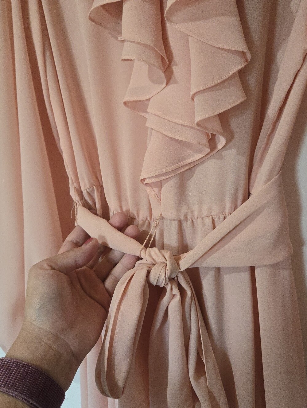 Vintage 1960s? Union Made Pink Ruffle Flower Front Tie-Waist Dress, SIZE S? - Picture 12 of 16